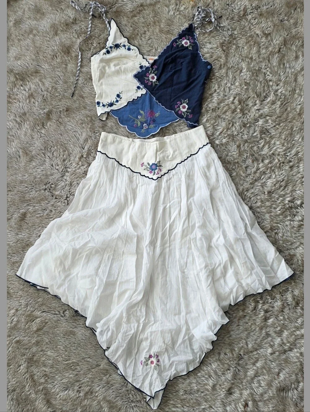Free People Sacred Heart Midi Skirt Set Egret Combo Ivory Women's Size Small